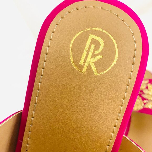 NWT Bright Pink Gold Embroidered Preet Kaur India Designer Sandals Flats 40 - Picture 4 of 7
